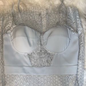 Bebe pewter (light grey/blue) midi lace bustier dress size small
